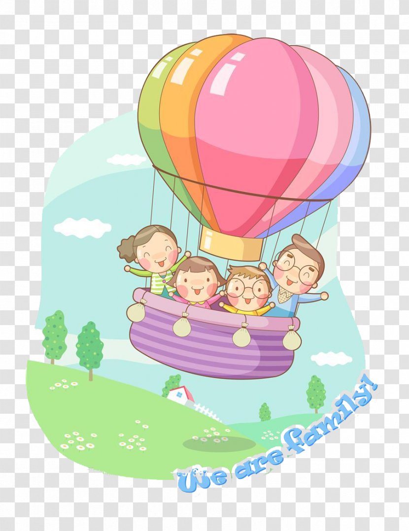 Family Cartoon Illustration - Hot Air Balloon - Ride Home Transparent PNG