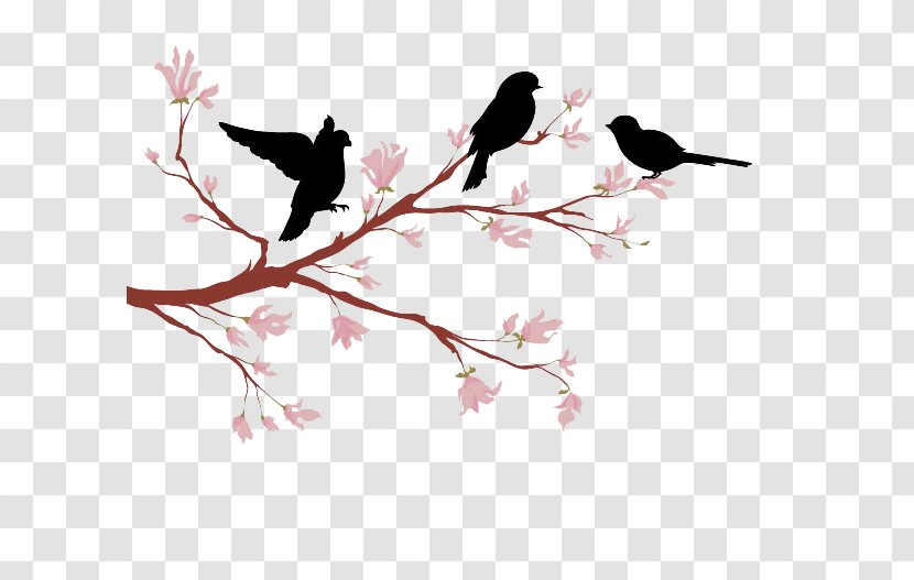 Lovebird Branch Silhouette - Bird - Peach Tree Birds Transparent PNG