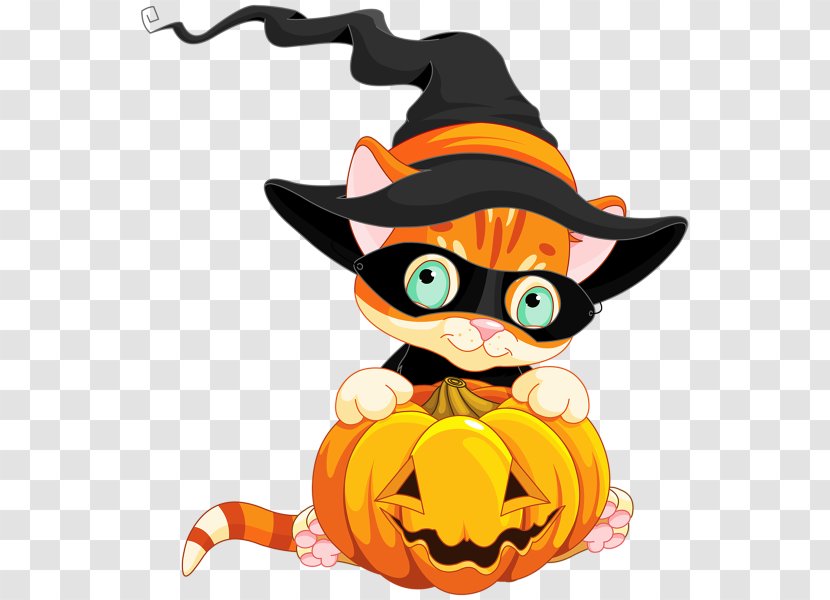 Cat Jack-o'-lantern Character Clip Art - Vertebrate Transparent PNG