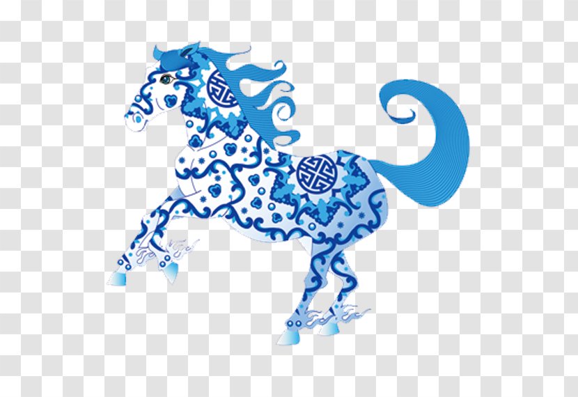 Horse Chinese New Year Papercutting - Blue And White Decorative Pattern Transparent PNG