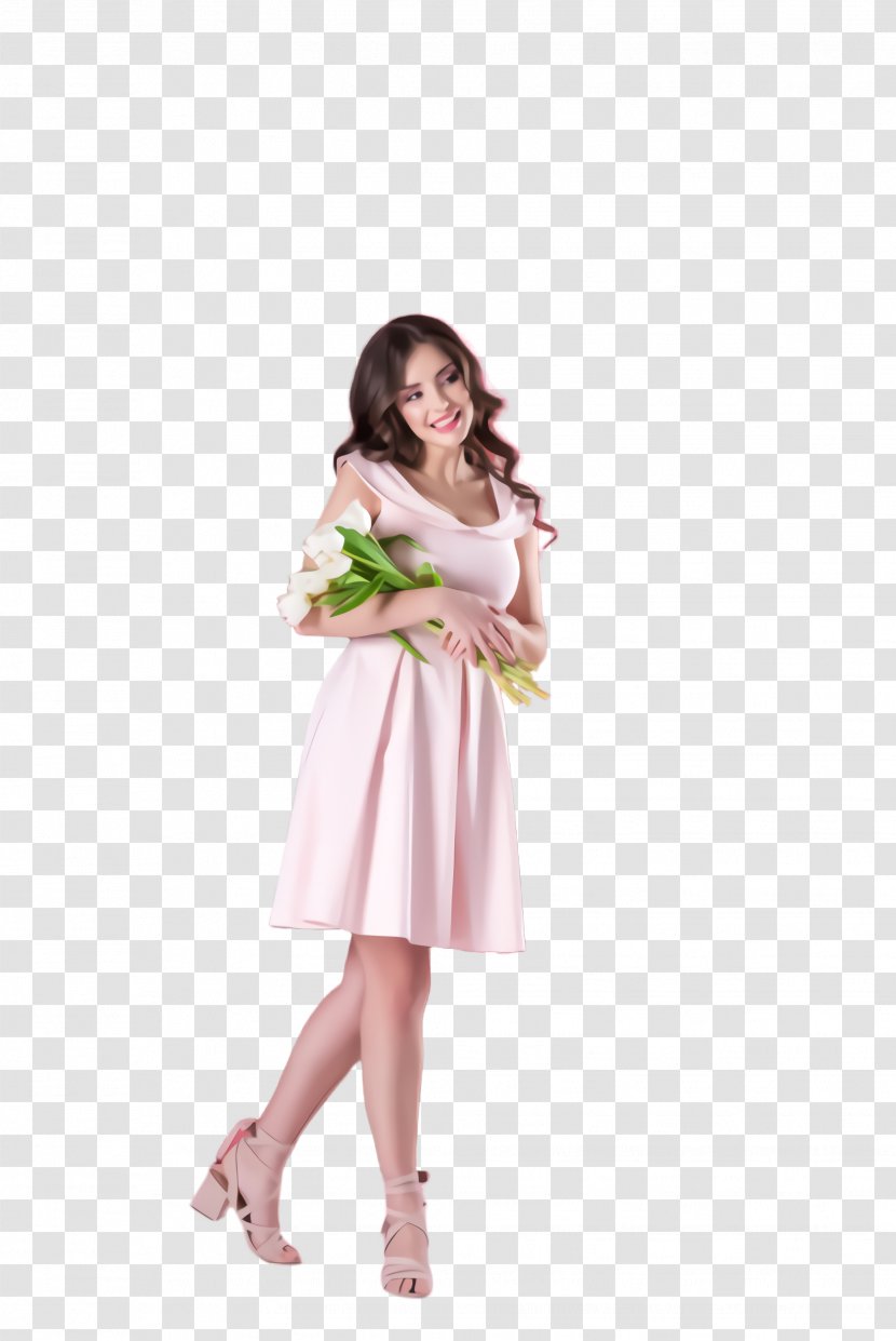 White Clothing Pink Dress Shoulder - Plant - Sleeve Fashion Model Transparent PNG