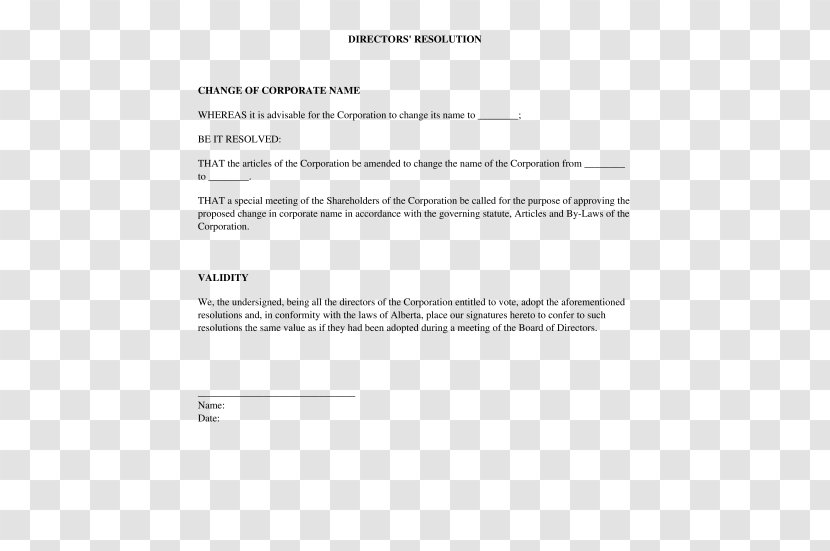 Document Board Of Directors Template Resolution Corporation Transparent PNG