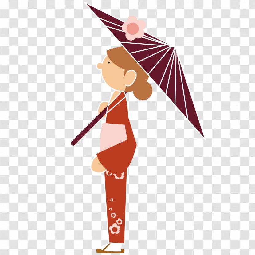 Japanese Kimono - Drawing - Umbrella Of The Woman Transparent PNG