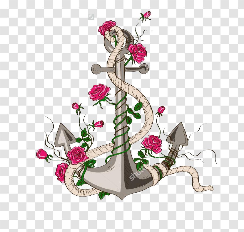 Rose Anchor Drawing Illustration - Branch - Creative Red Flowers Transparent PNG