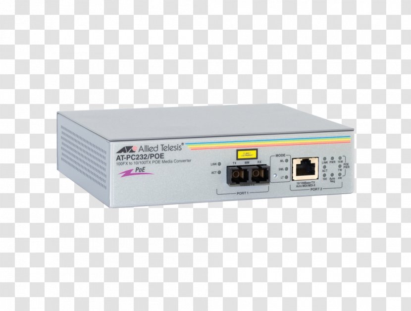 Wireless Access Points Optical Fiber Allied Telesis AT PC232/POE Media Converter Computer Network - Multimode - Poe Transparent PNG