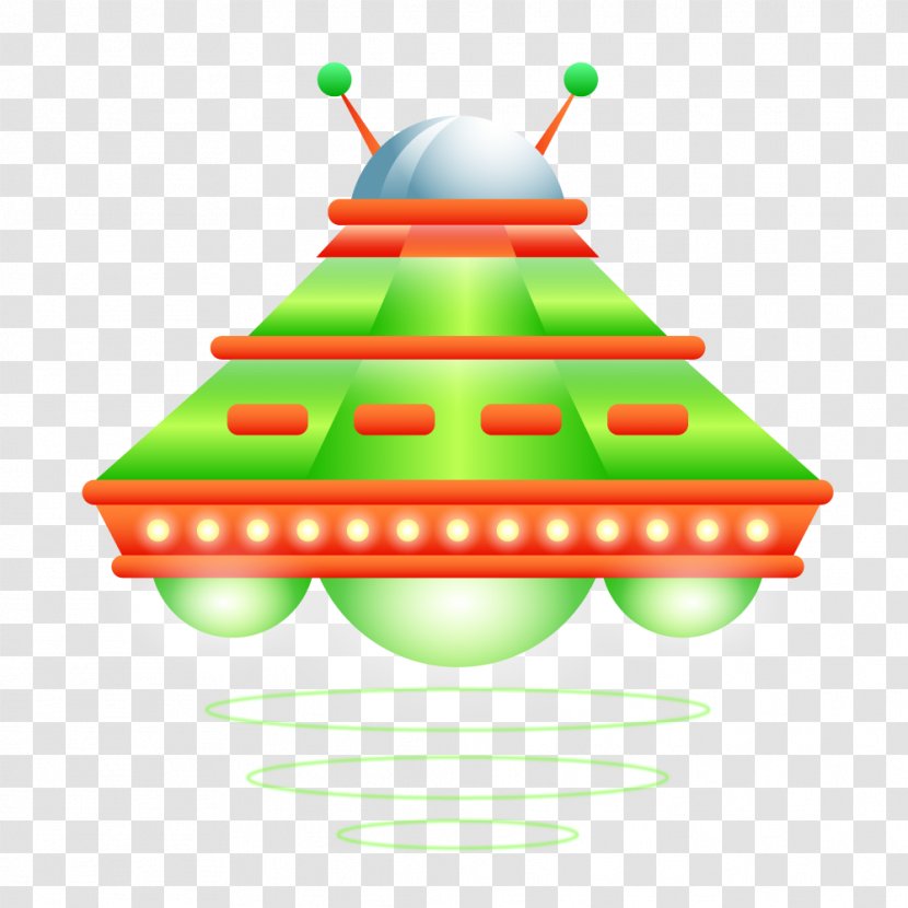 Unidentified Flying Object Spacecraft Icon - Saucer - Green Orange Cartoon Spaceship Transparent PNG