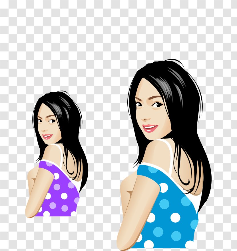 Cartoon Clip Art - Watercolor - Painted Hair Back Flirty Transparent PNG