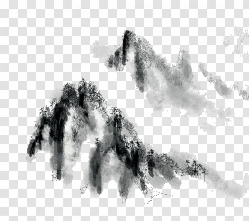 Ink Wash Painting Black And White Wallpaper - India - Chinese Mountains Transparent PNG