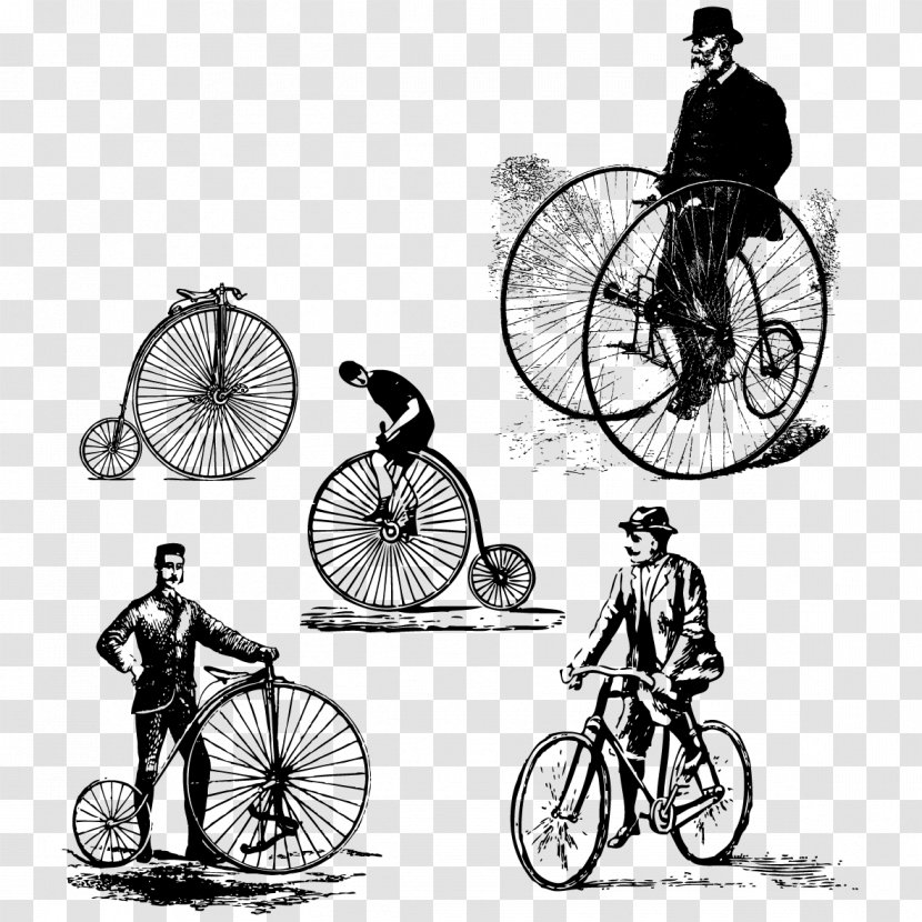 Bicycle Antique Vintage Clothing Clip Art - Black And White - A Variety Of Bike Transparent PNG