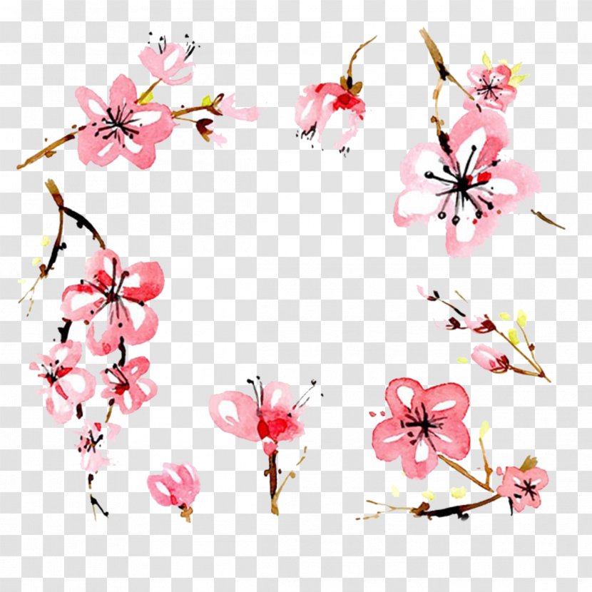 Cherry Blossom Floral Design Watercolor Painting - Spring - Lovely Hand-painted Trees Buckle Free Material Transparent PNG