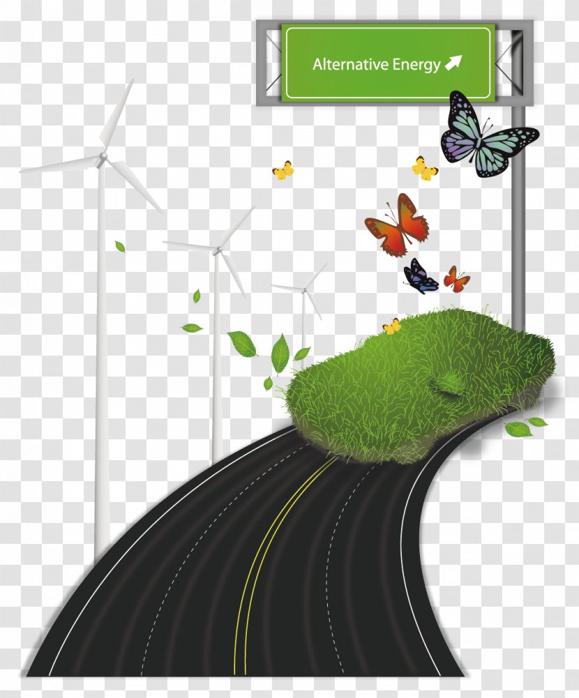 Butterfly Green Road Illustration - FIG Background Material Transparent PNG
