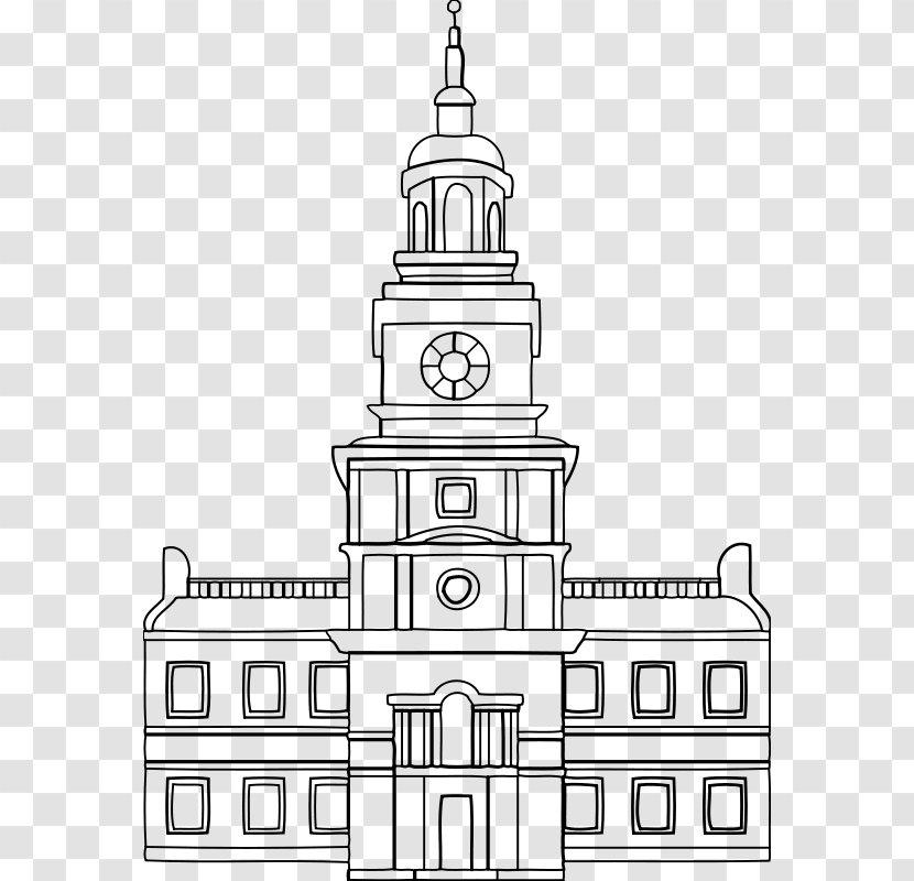 Independence Hall National Historical Park Drawing Clip Art - Black And White - Building Transparent PNG