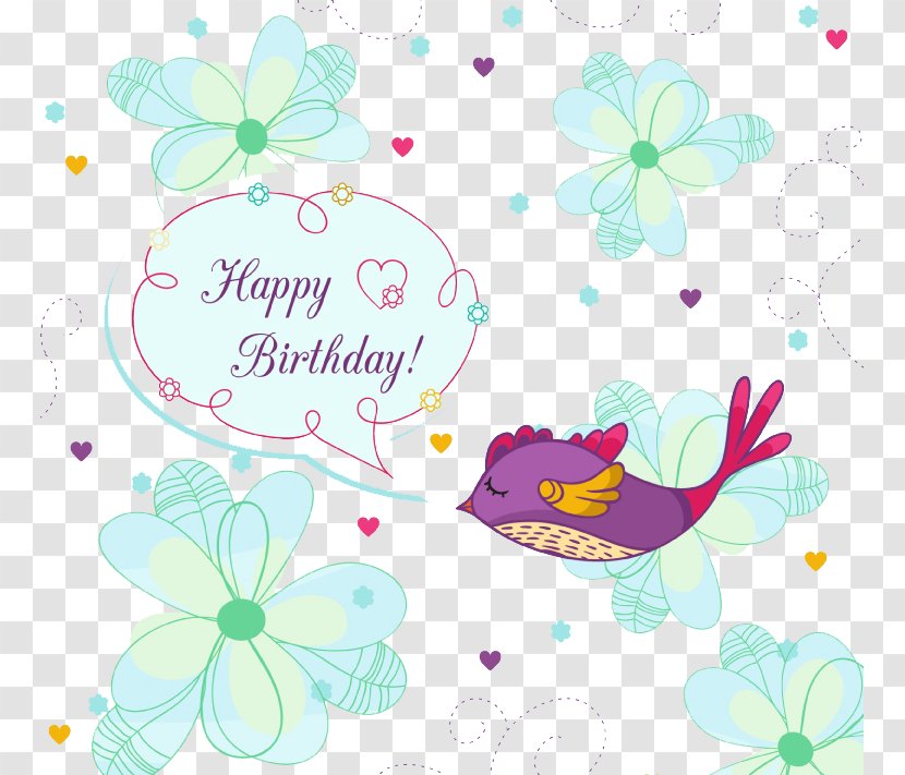 Wedding Invitation Birthday Cake Greeting Card - Pollinator - Painting Flowers And Birds Vector Material Transparent PNG