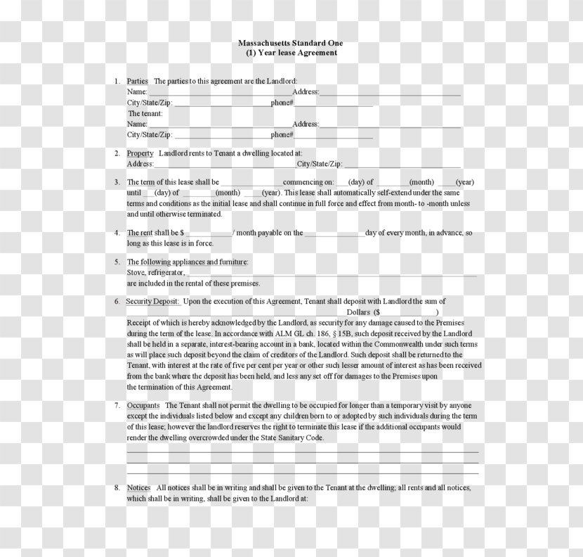 Document Rental Agreement Lease Renting Contract - Apartment Transparent PNG