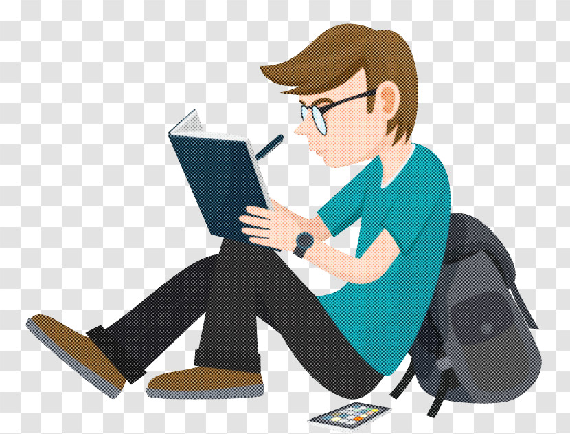 Cartoon Sitting Job Reading Learning Transparent PNG