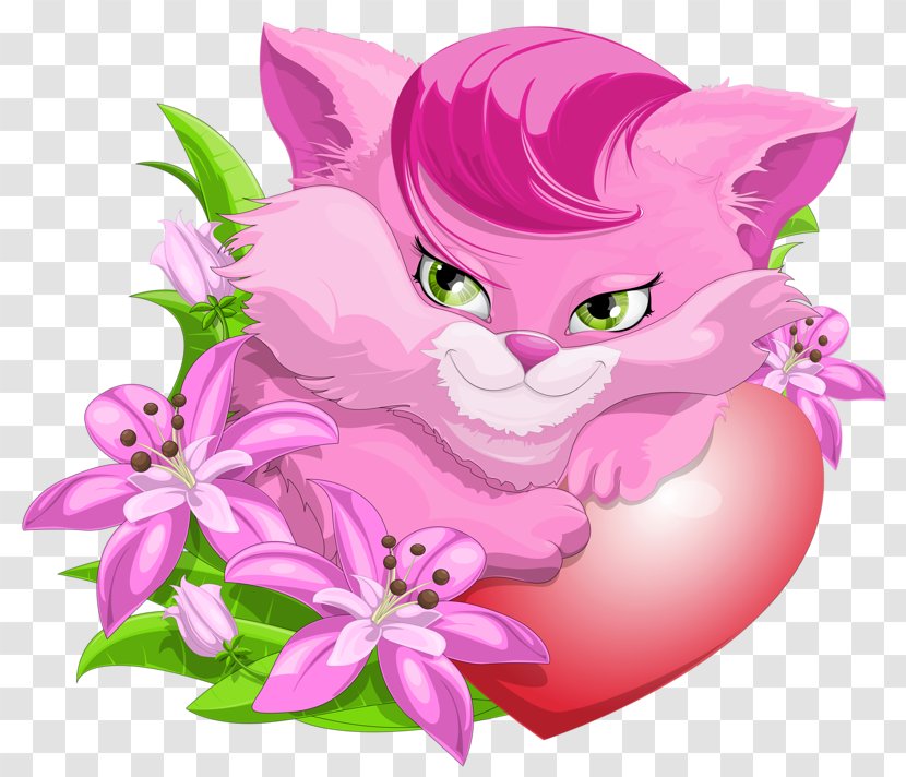 Pink Cat Kitten Illustration - Mythical Creature Transparent PNG
