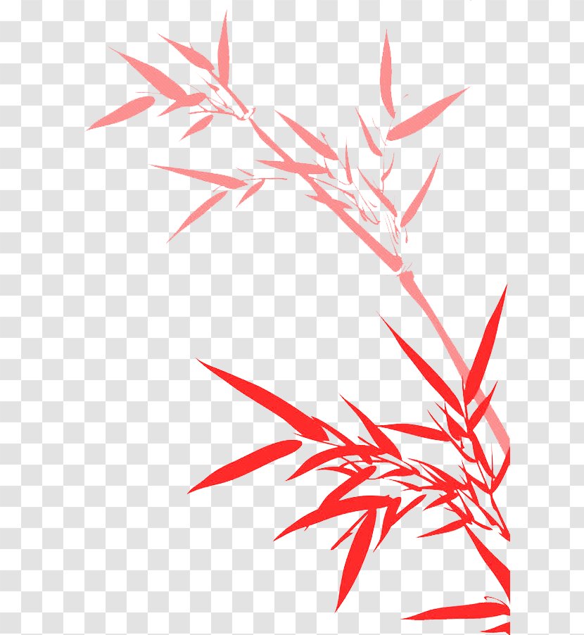 Bamboo Painting Drawing Chinese - Flower - Red Leaves Shading Transparent PNG