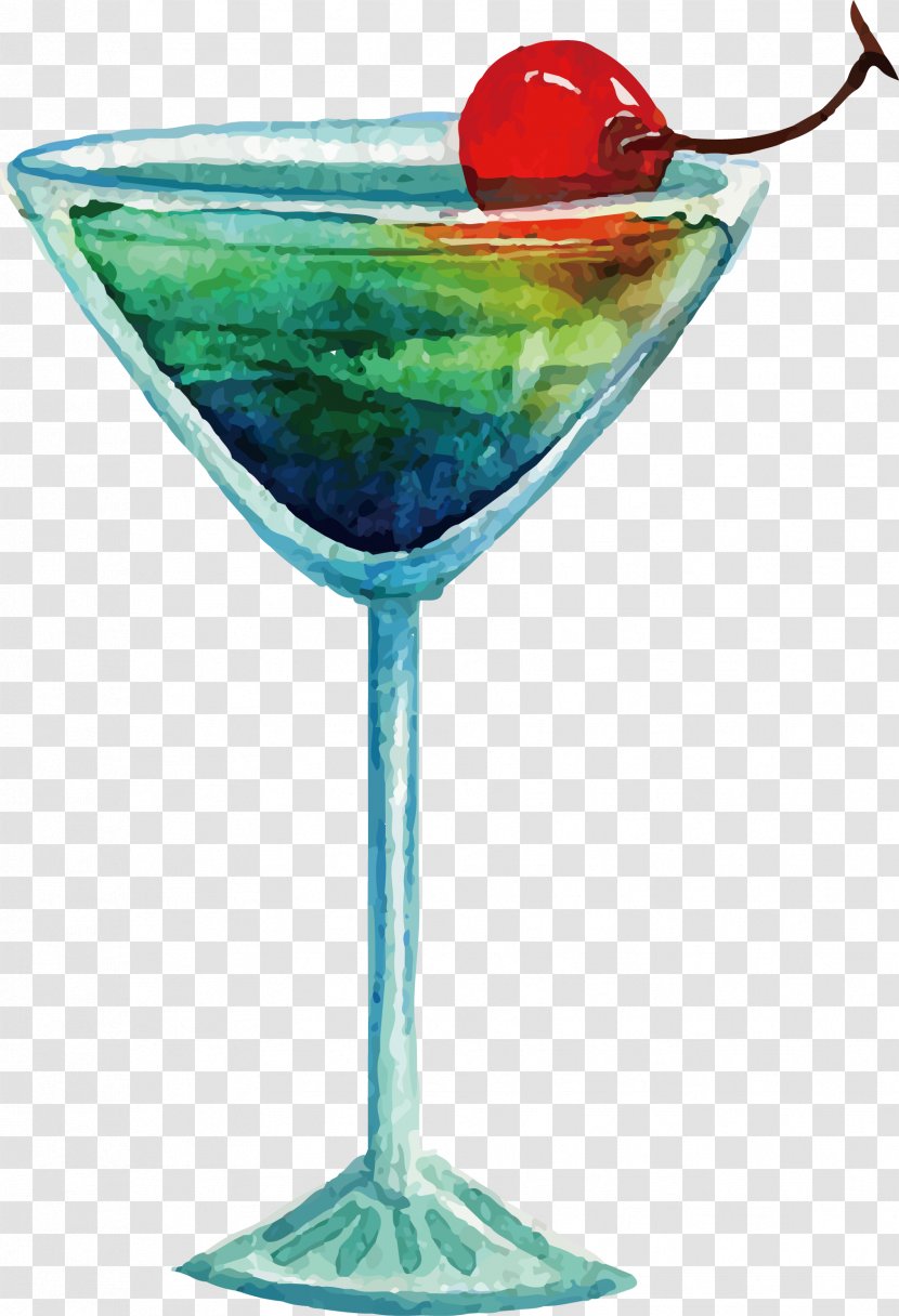Blue Hawaii Martini Cocktail Margarita Sea Breeze - Glass - Vector Hand-painted Wine Glasses Transparent PNG
