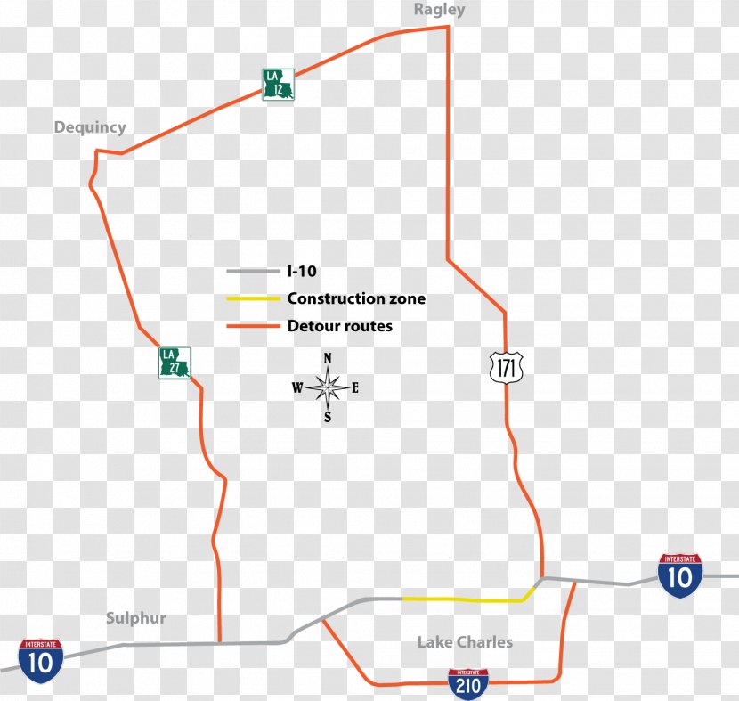 Louisiana Department Of Transportation And Development Lake Charles Map Baton Rouge Interstate 10 - Architectural Engineering - Area Transparent PNG