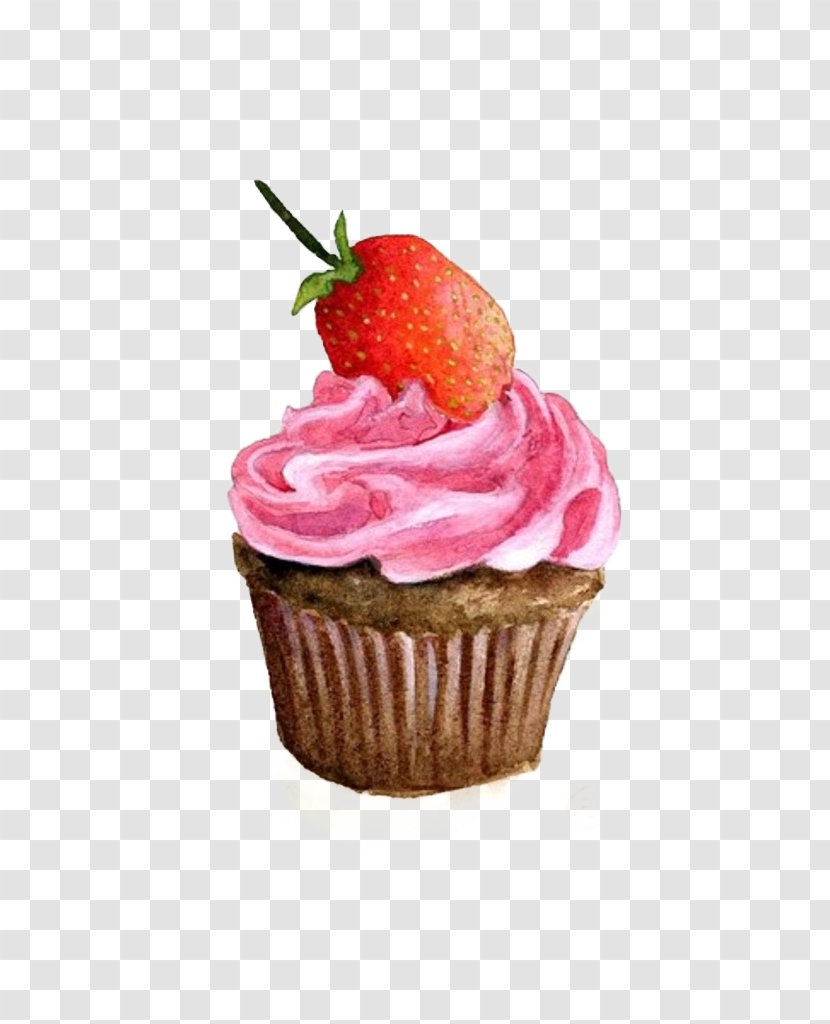 Cupcake Watercolor Painting - Confectionery - Small Hand-painted Strawberry Chocolate Cupcakes Transparent PNG