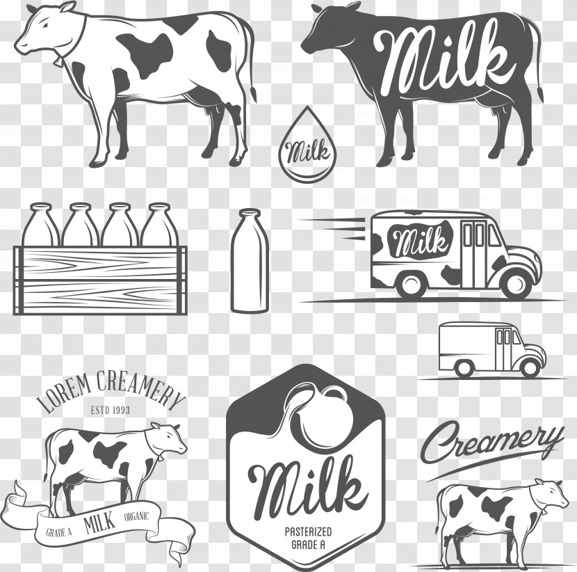 Holstein Friesian Cattle Milk Livestock Illustration - Line Art - Elements Transparent PNG