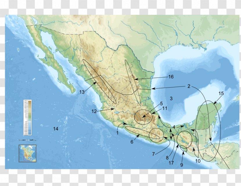 Sierra Madre Oriental Map Mesoamerica Atlas Physische Karte - Ecoregion Transparent PNG