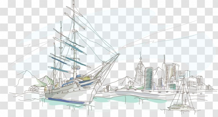 Drawing Desktop Wallpaper Waterfront Ship Sea - Watercraft - Hand-painted Oil Tankers Transparent PNG