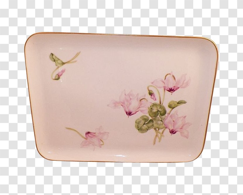 Platter Rectangle Porcelain Tableware Pink M - Hand-painted Floral Material Transparent PNG