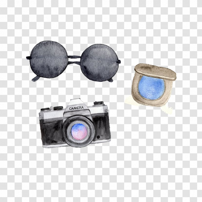 Camera - Eyewear - Cartoon Hand-painted Glasses Transparent PNG