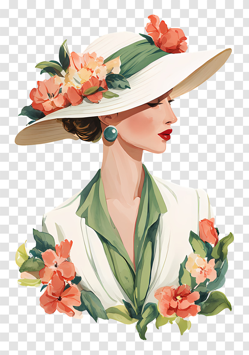 Elegant Woman With Floral Hat Transparent PNG
