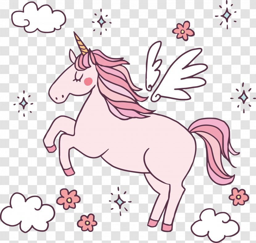 Pony Horse Unicorn Pegasus - Silhouette - Pink Hand Painted Transparent PNG