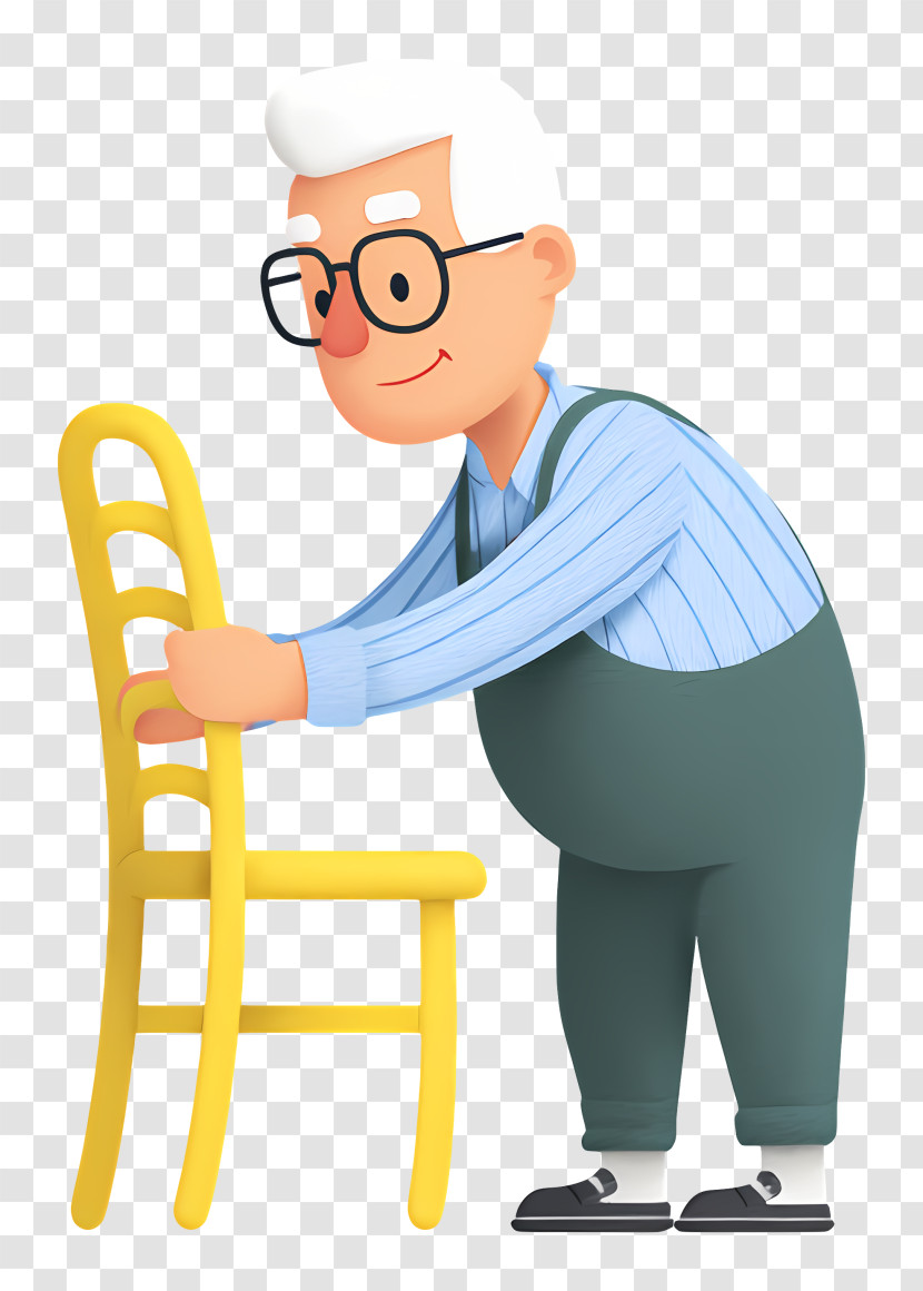 Grandpa Fixing Chair - Elderly Man Cartoon With Chair Transparent PNG