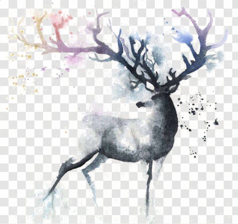 Deer Watercolor Painting Out Of The Cot Art - Ink Transparent PNG