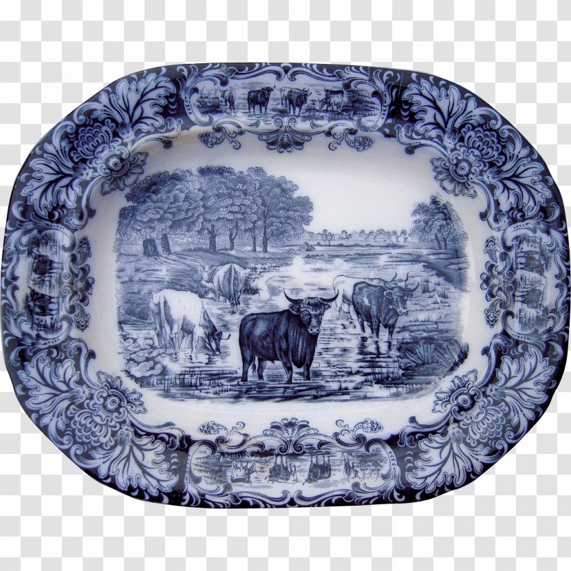 Plate Cattle Ceramic Platter Wedgwood - Flow Blue Transparent PNG