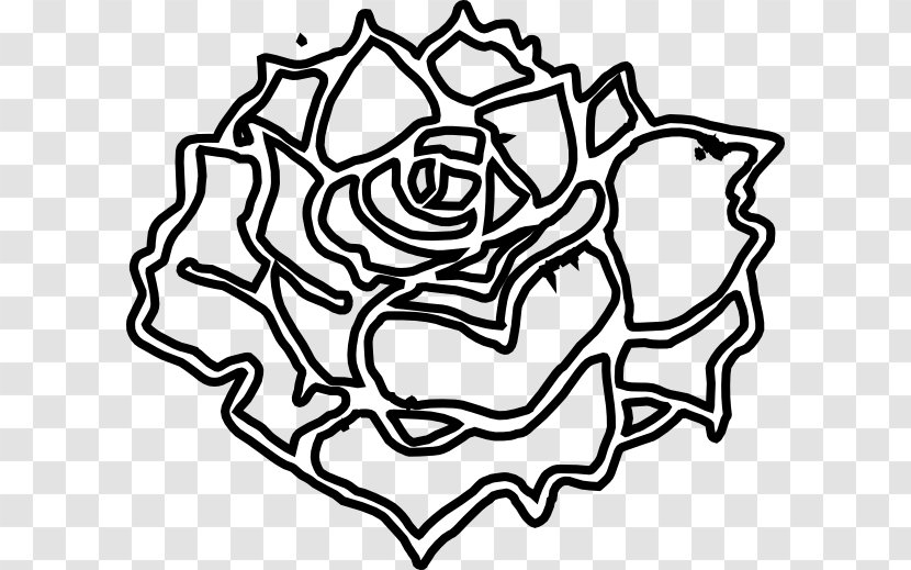 Flowering Plant White Line Art Clip - Monochrome - Blooming Rose Clipart Transparent PNG