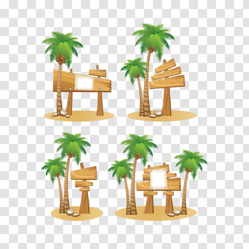 Coconut Water Lodoicea Cartoon - Graphic Arts - Vector Trees And Wooden Planks Transparent PNG