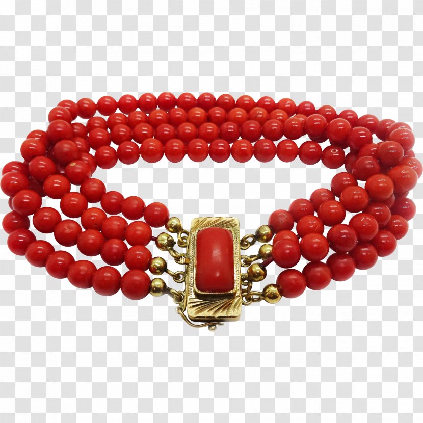 Bead Red Coral Gold Bracelet - Diamond Transparent PNG