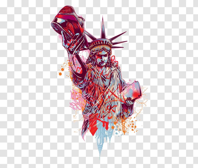 Visual Arts Nike T-shirt Shoe Illustration - Costume Design - Statue Of Liberty Transparent PNG
