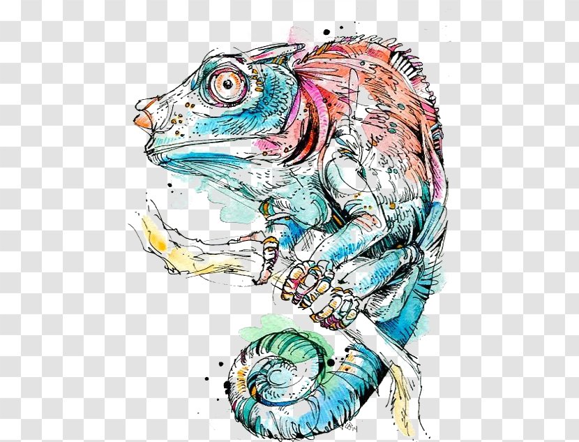 Paper Watercolor Painting Watercolour Techniques Drawing - Fictional Character - Chameleon Transparent PNG