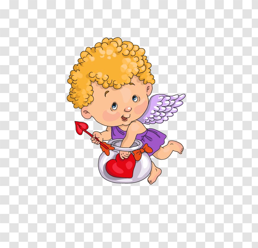 Cartoon Angel Cupid - Toddler - Holding A Red Heart,angel Transparent PNG