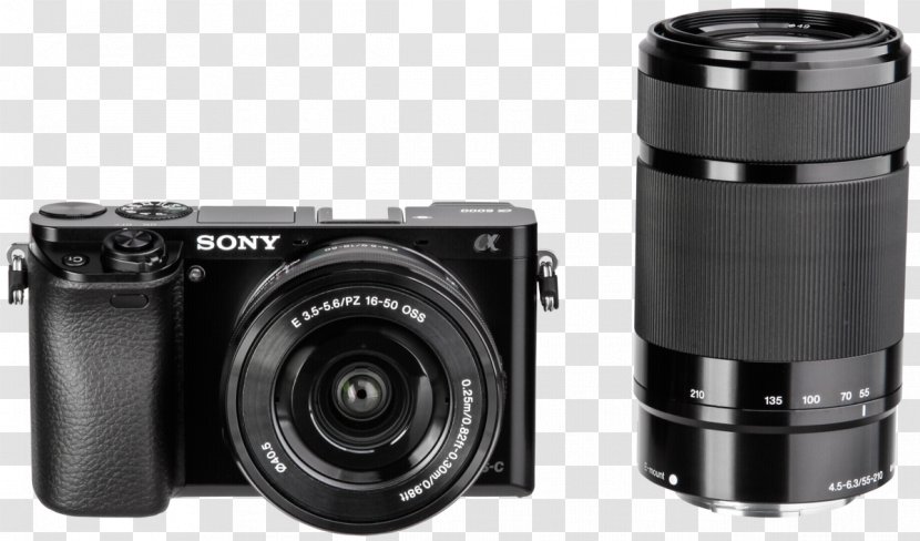 Digital SLR Sony α6000 Camera Lens Mirrorless Interchangeable-lens Canon EOS M50 - Black And White Transparent PNG