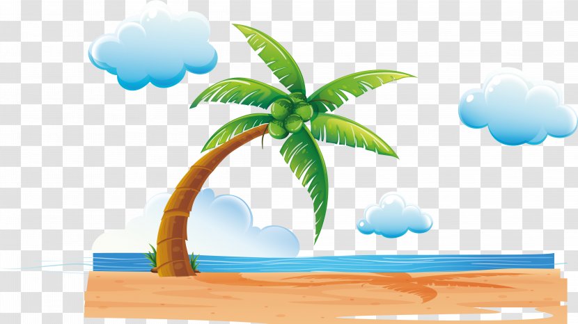 Euclidean Vector Beach Coconut Illustration - Sky - Beautiful Beaches, Trees Transparent PNG