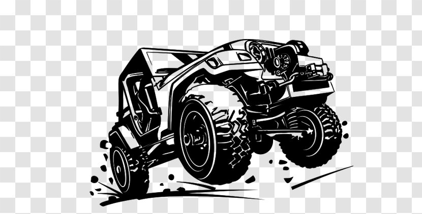 Jeep Car Off-roading Off-road Vehicle - Monochrome - Black And White Transparent PNG