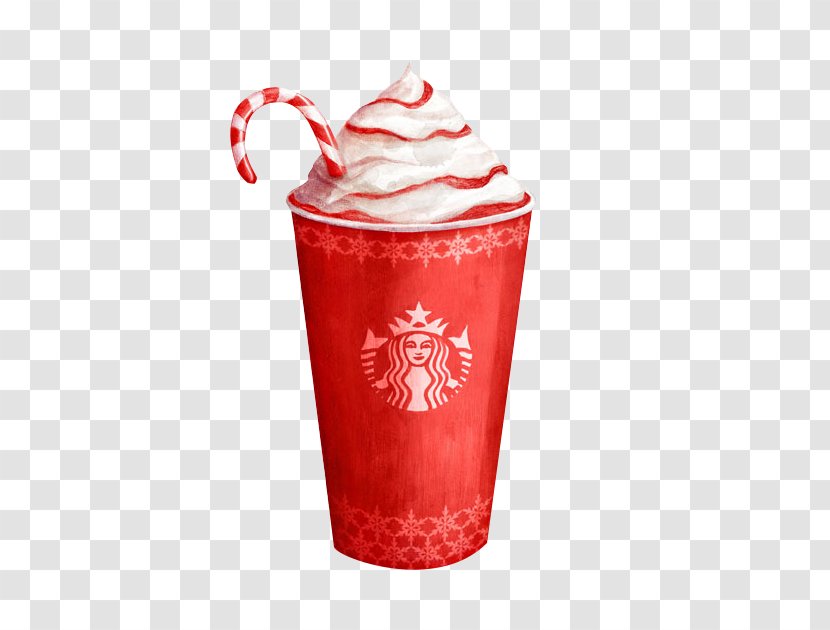 Coffee Hot Chocolate Candy Cane Cafe Starbucks - Dessert - Red Ice Cream Transparent PNG