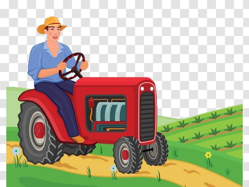 Tractor Farmer Agriculture Clip Art - Farm - The With Red Harvested In Fields Transparent PNG