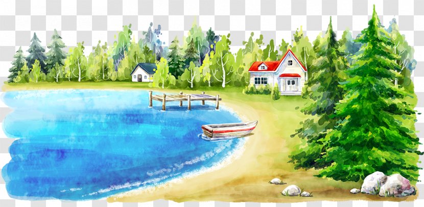 Watercolor Painting Fukei Beach Illustration - Tourism - Hand-painted Scenery Transparent PNG