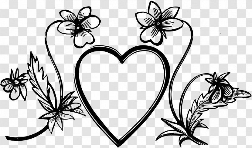 Heart Drawing Decorative Arts Clip Art - Silhouette - HEART FLOWER Transparent PNG