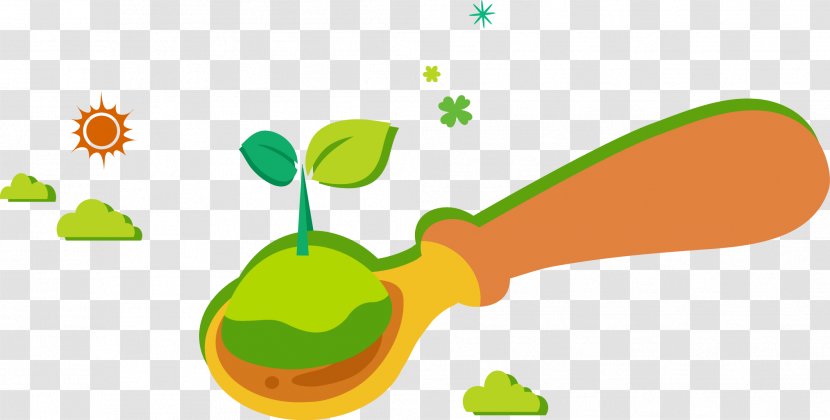 Green Seedling Cartoon Illustration - Organism - Cute Spoon Transparent PNG