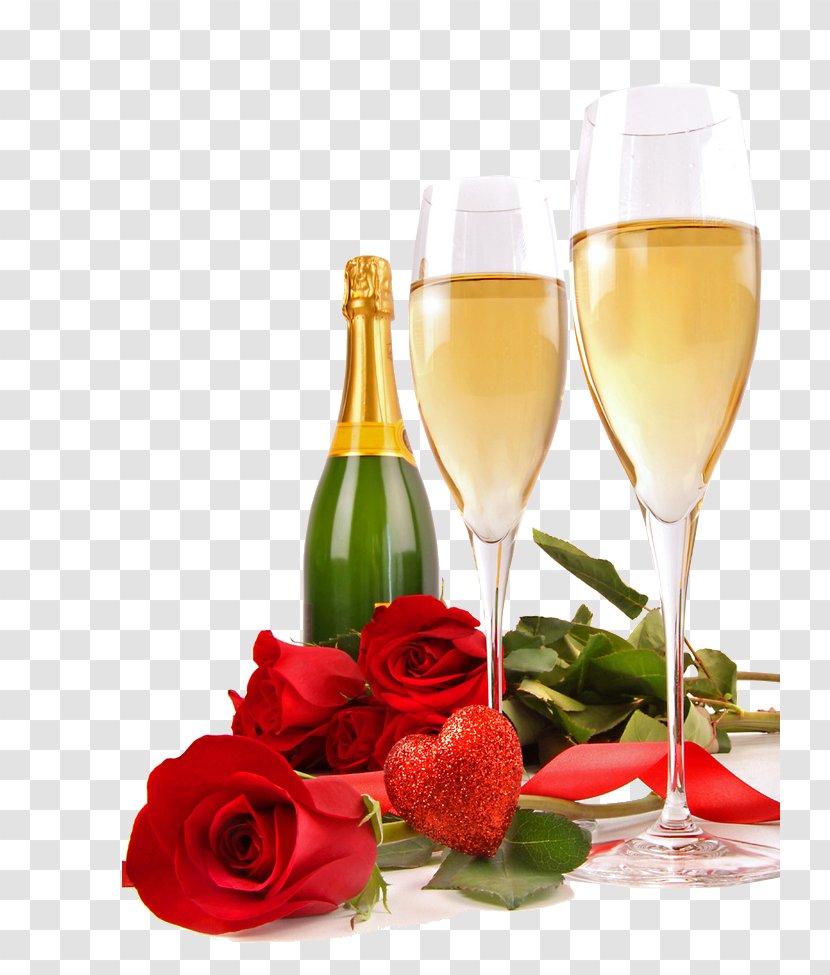 Champagne Rosxe9 Valentines Day Heart Bottle - Rose Transparent PNG