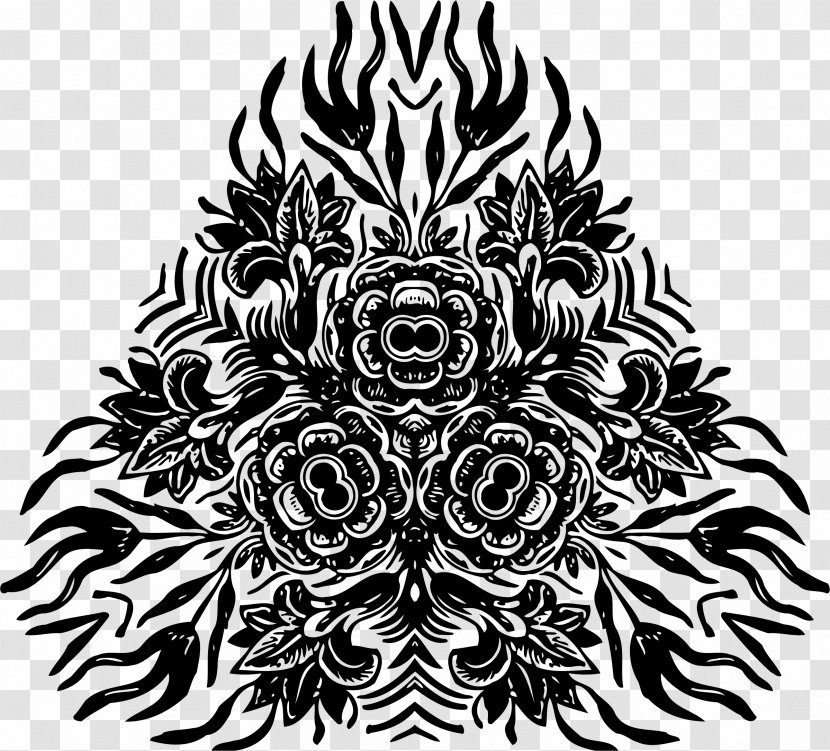 Floral Design Clip Art - Black And White - Flower Transparent PNG